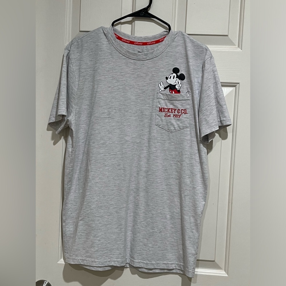 Disney Mickey & Friends Ash Heather Pocket T‑Shirt with Black Graphic WOMEN SZ M